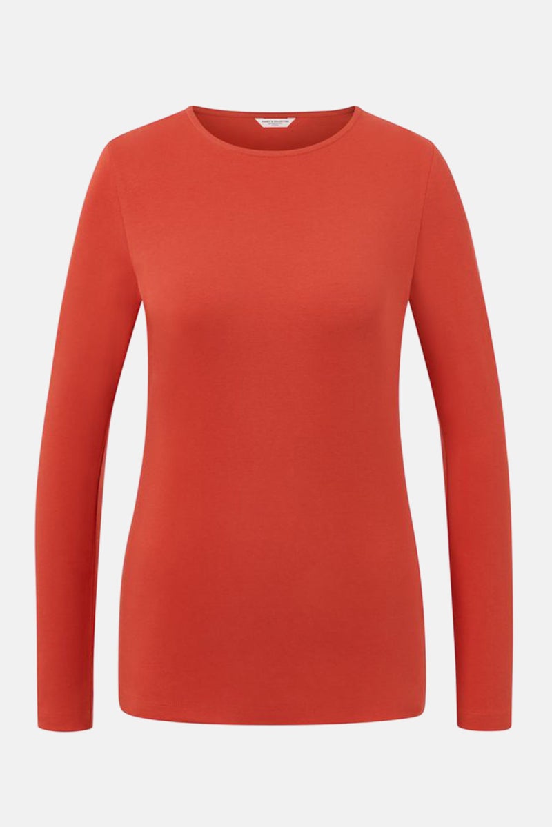 Tchibo Women Round Neck Long Sleeve Plain Blouse, Orange - Image 3